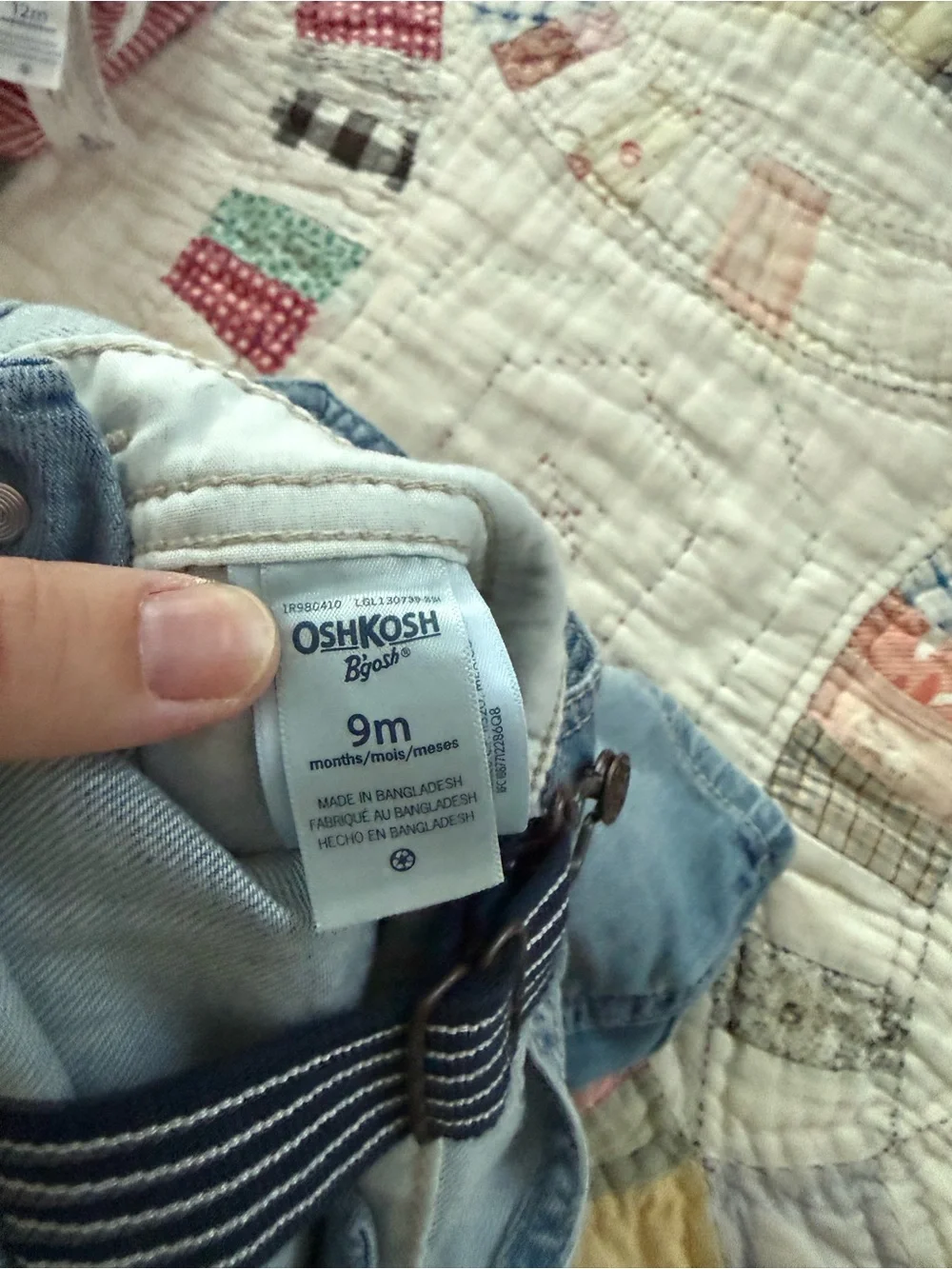 OshKosh B'gosh Red Striped Romper & Light Blue Denim Short Overalls